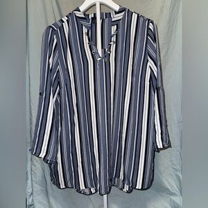 Rue21 Navy and White Lace-Up Stripe Tunic